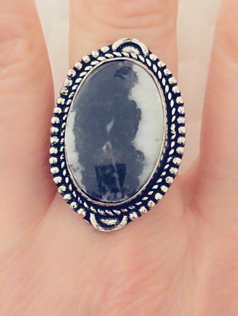 Adjustable Gemstone Statement Ring Overlay Sterling Silver Plated